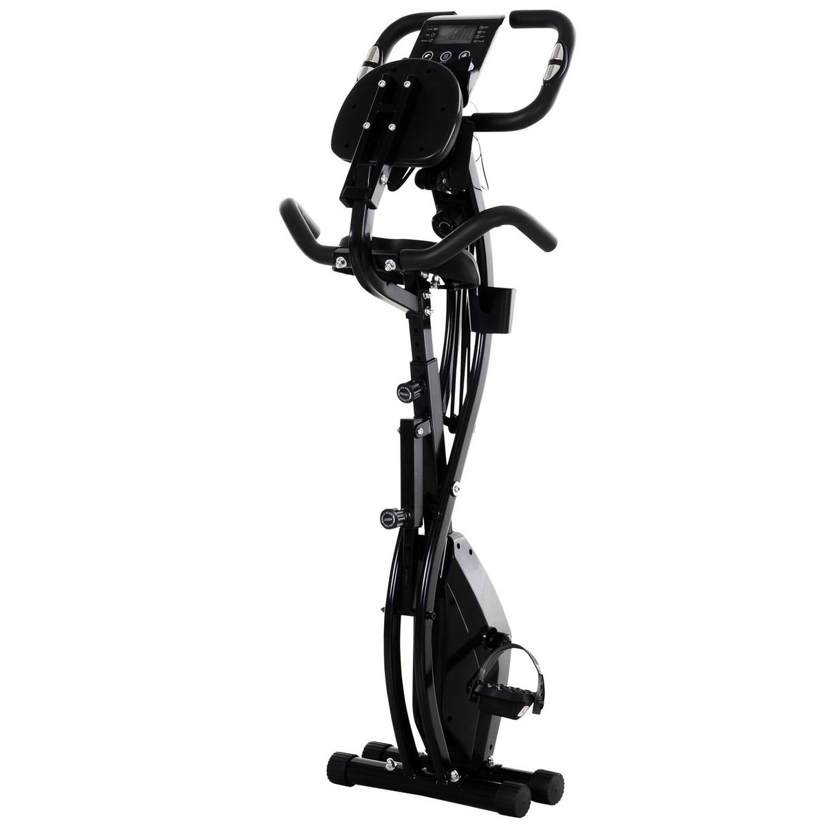 HOMCOM Vélo d'appartement pliant 8 niveaux de résistance magnétique dossier selle réglable poignées ergonomiques écran LCD multifonction suspensions support tablette acier noir
