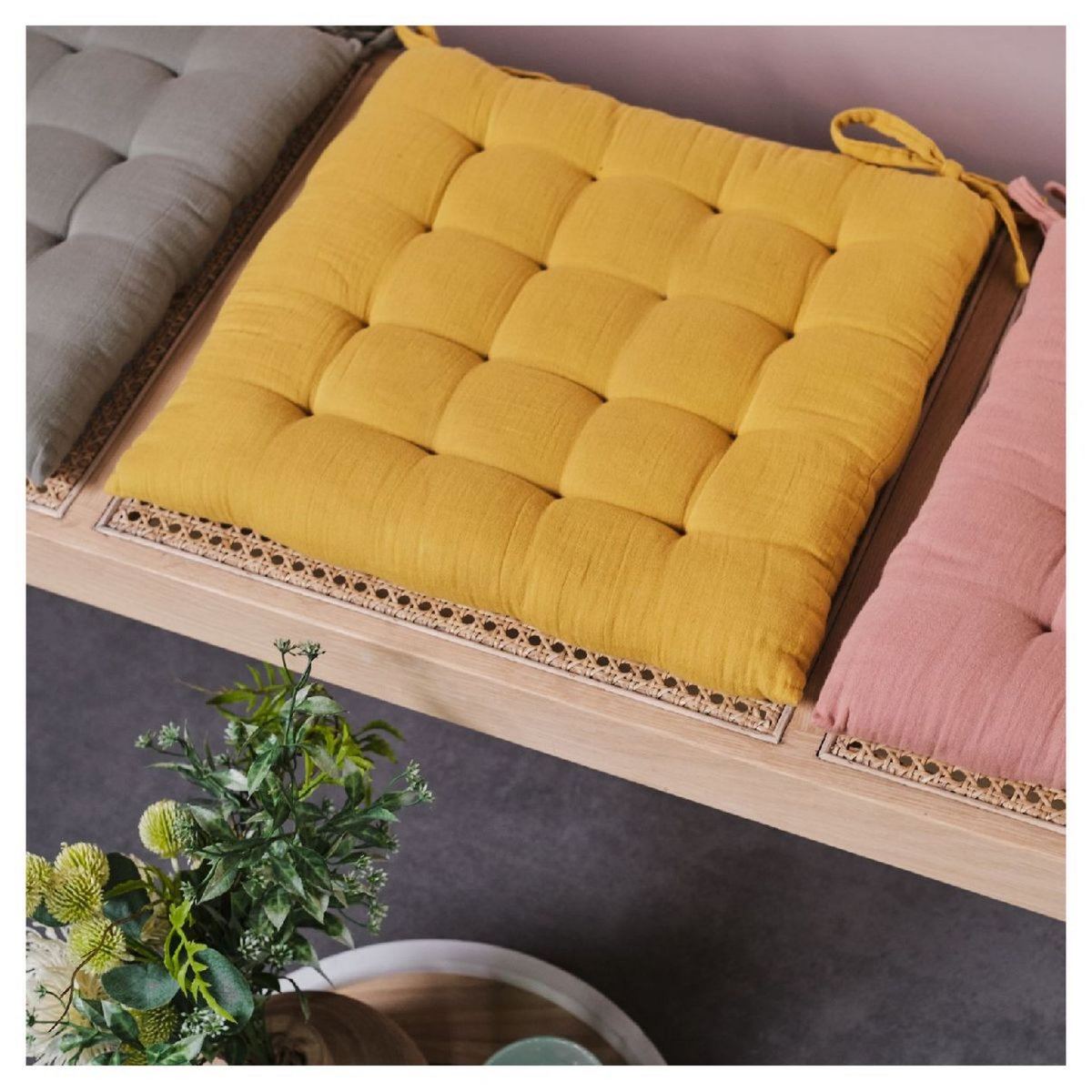 TODAY Galette de chaise unie matelassée en gaze de coton INDIAN FLOWERS