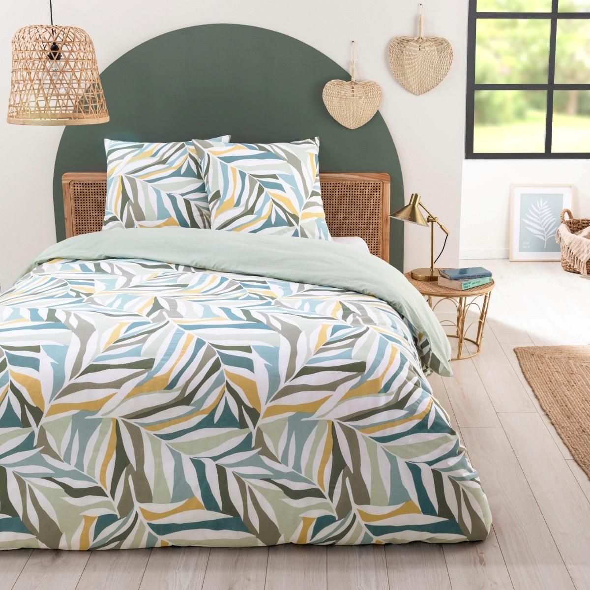 FUTURE HOME Parure de lit 2 personnes végétal réversible unie