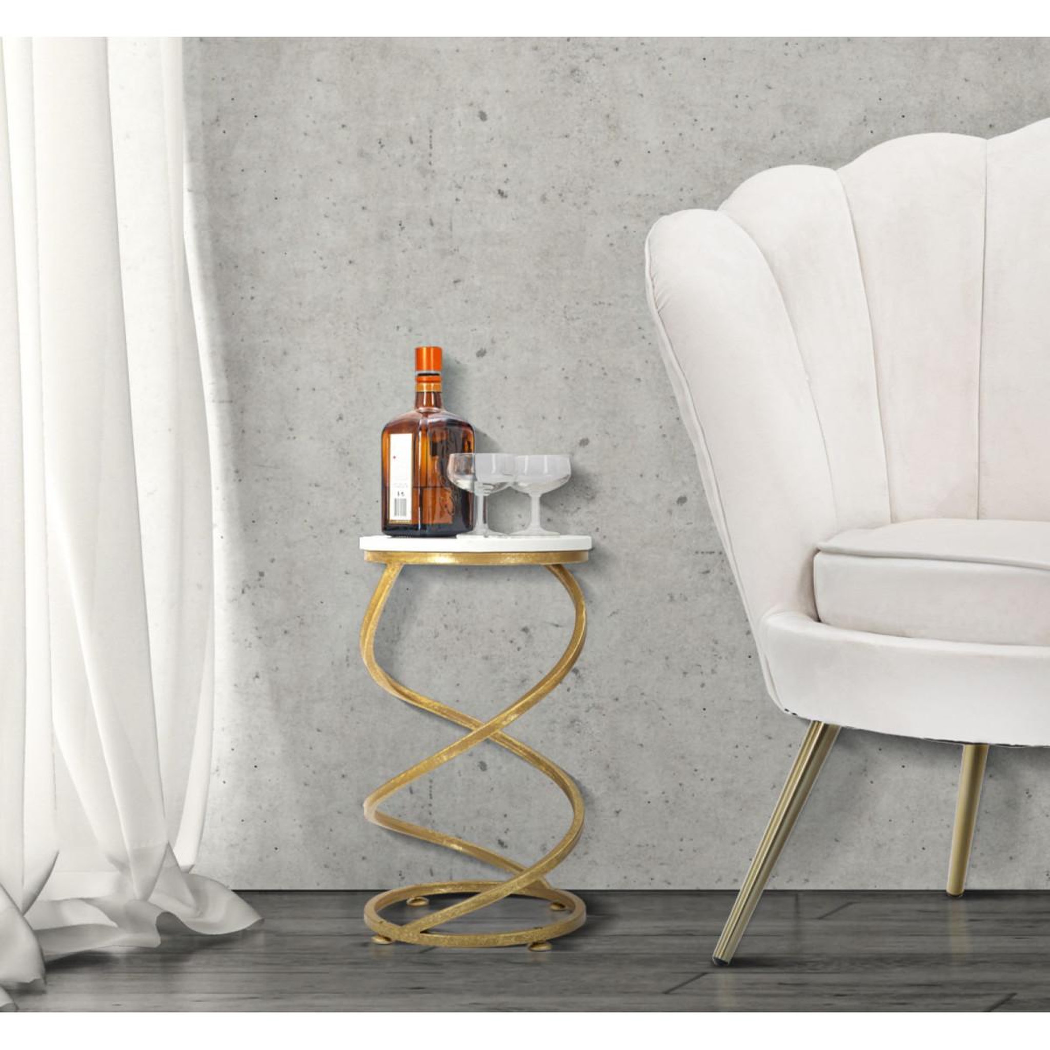 Voir la diapositive 5 : Paris Prix Table d'appoint en marbre  spirale  47cm blanc & or
