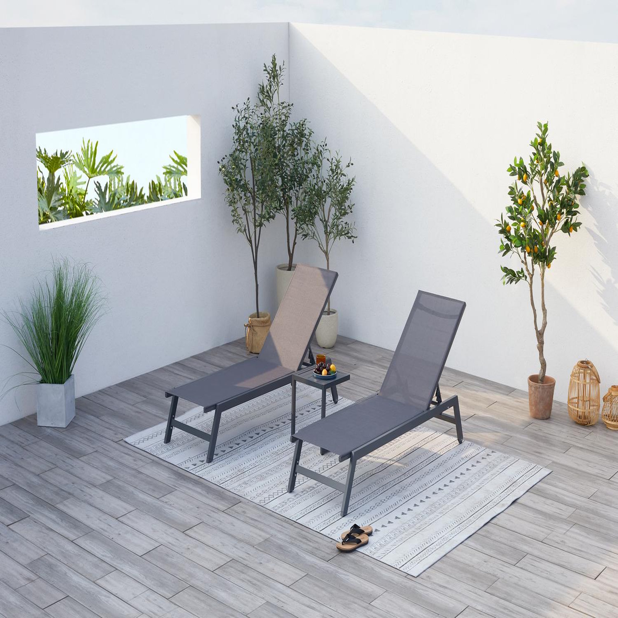 Voir la diapositive 2 : CONCEPT USINE Lot de 2 transats et une table d'appoint gris et noir prato