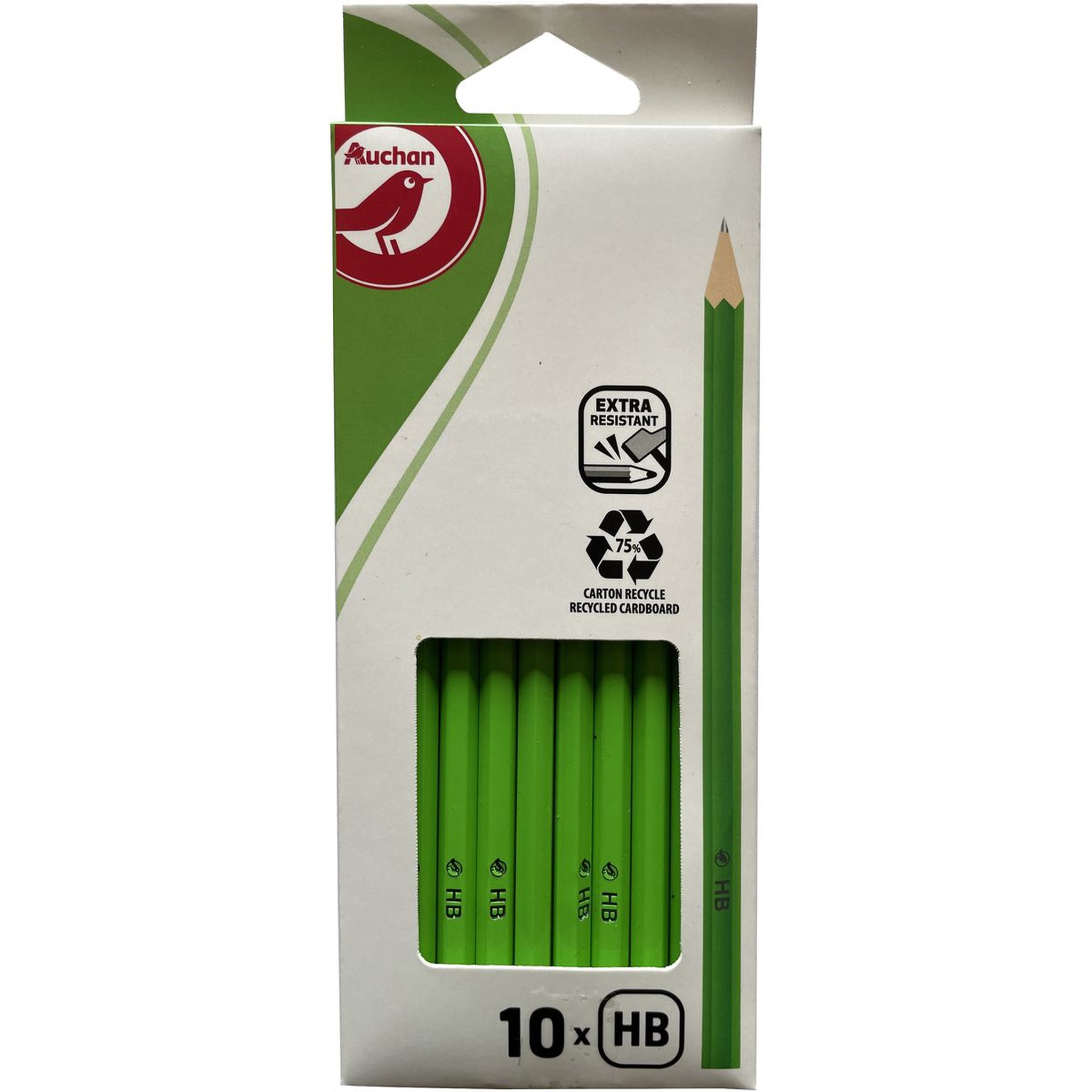 Voir la diapositive 2 : AUCHAN Lot de 10 crayons graphite HB