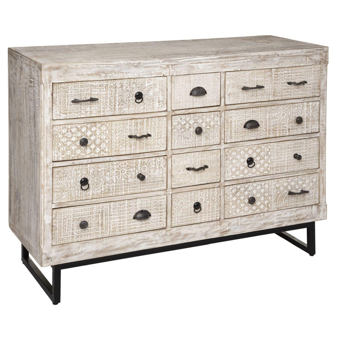 ATMOSPHERA Commode 12 tiroirs Ajay en bois blanchi - Beige