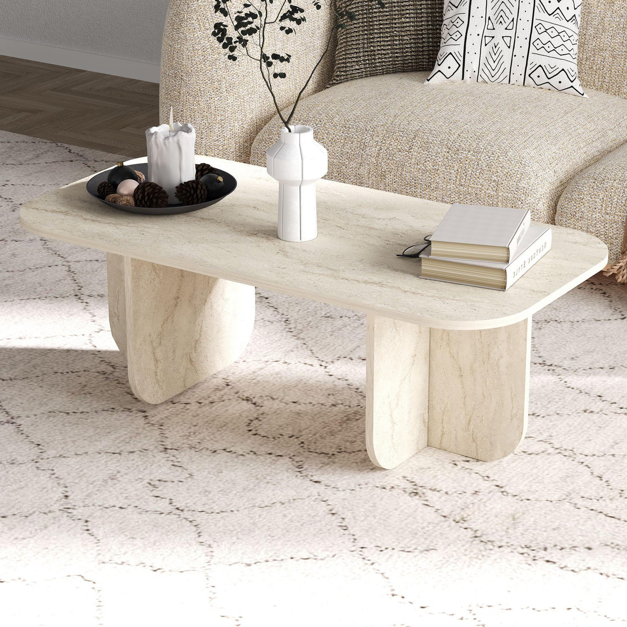 Voir la diapositive 2 : Habitat et Jardin Table basse en bois  becaj  - 120 x 60 x 41 cm - travertin