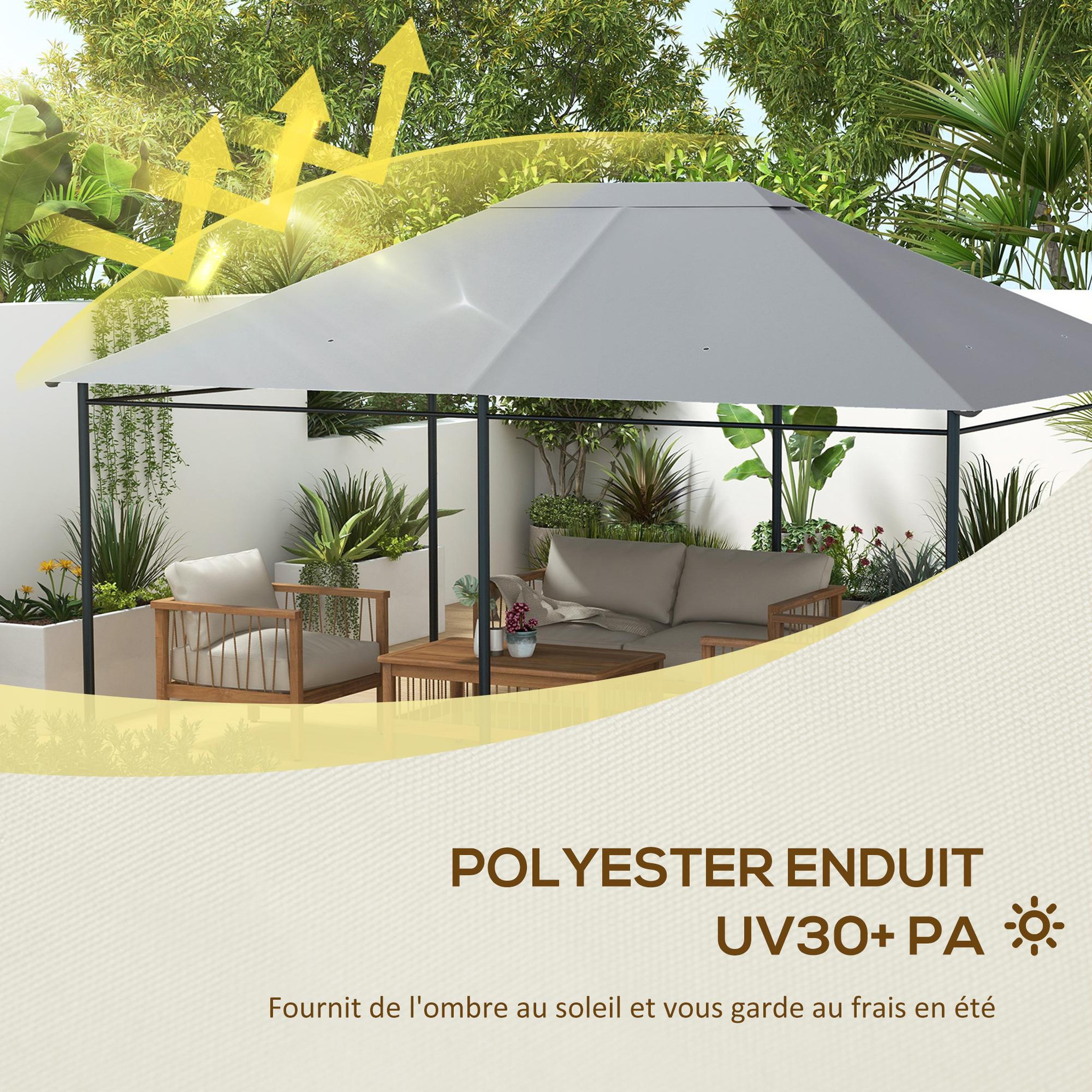 Voir la diapositive 5 : OUTSUNNY Toile de remplacement tonnelle 3 x 4 m tissu haute densité gris clair