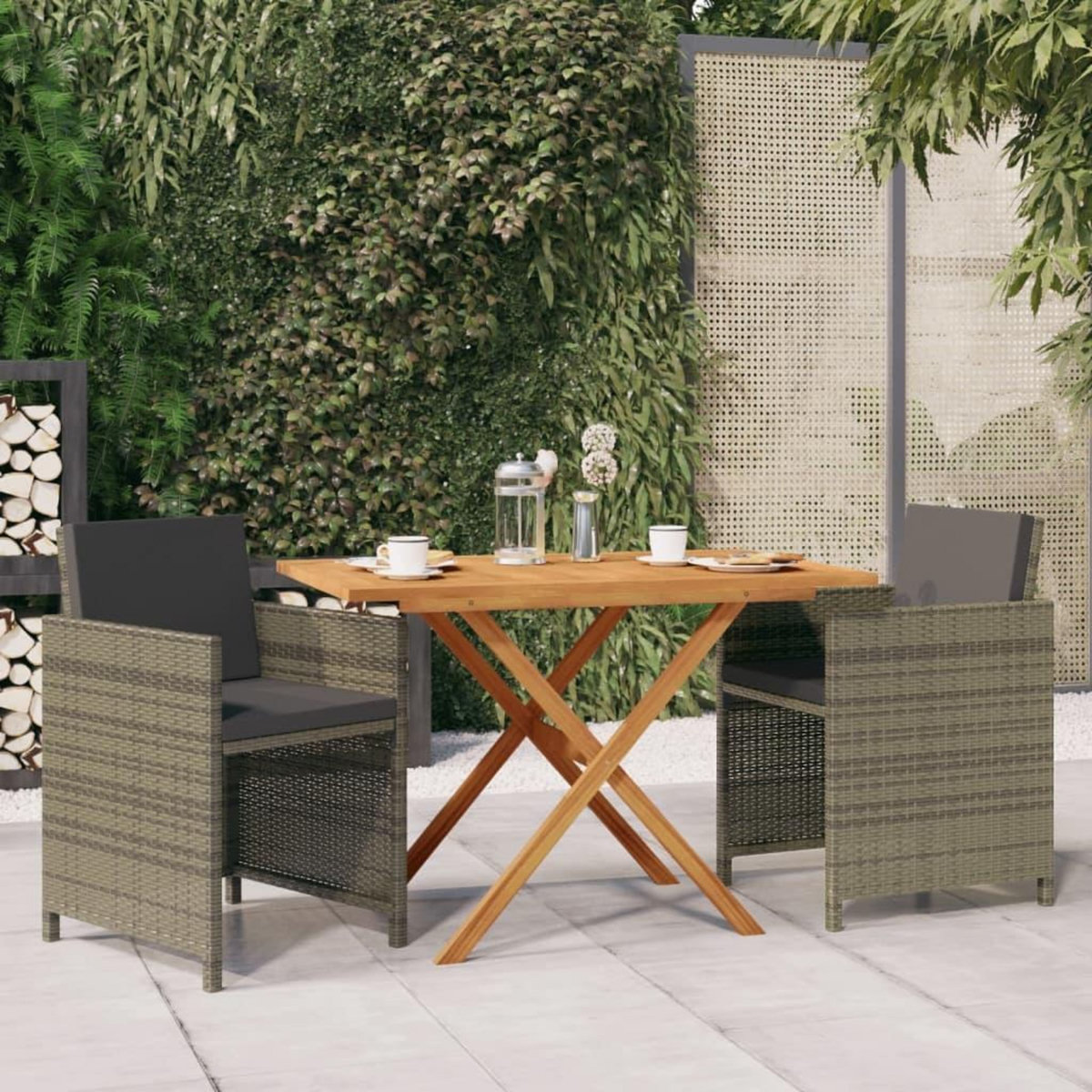 VIDAXL Ensemble a manger de jardin 3 pcs avec coussins Gris