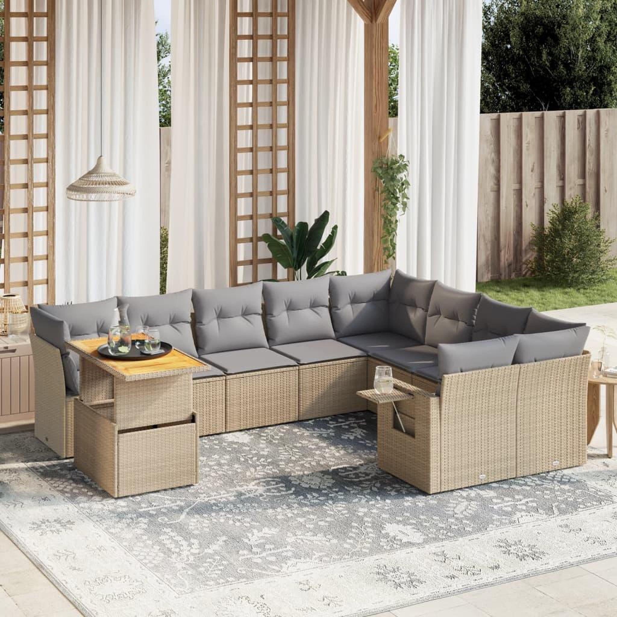 VIDAXL Salon de jardin avec coussins 10 pcs beige resine tressee