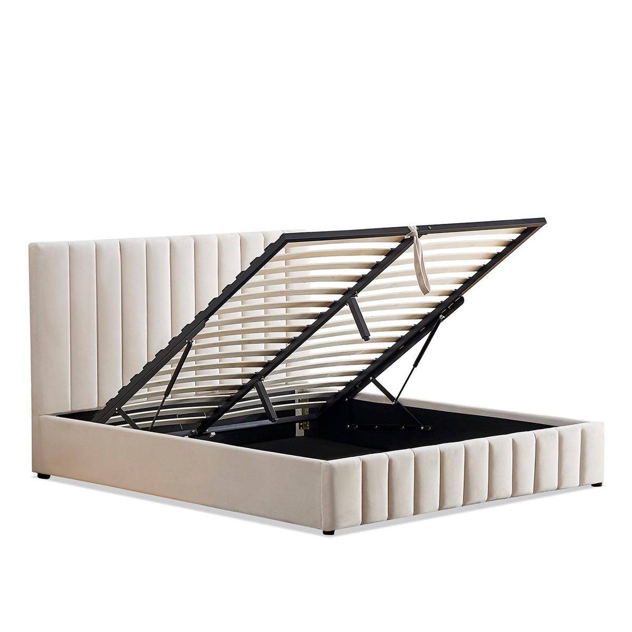 Voir la diapositive 4 : BELLECOUR Bellecour literie | lit coffre velours beige trocadero 2 places