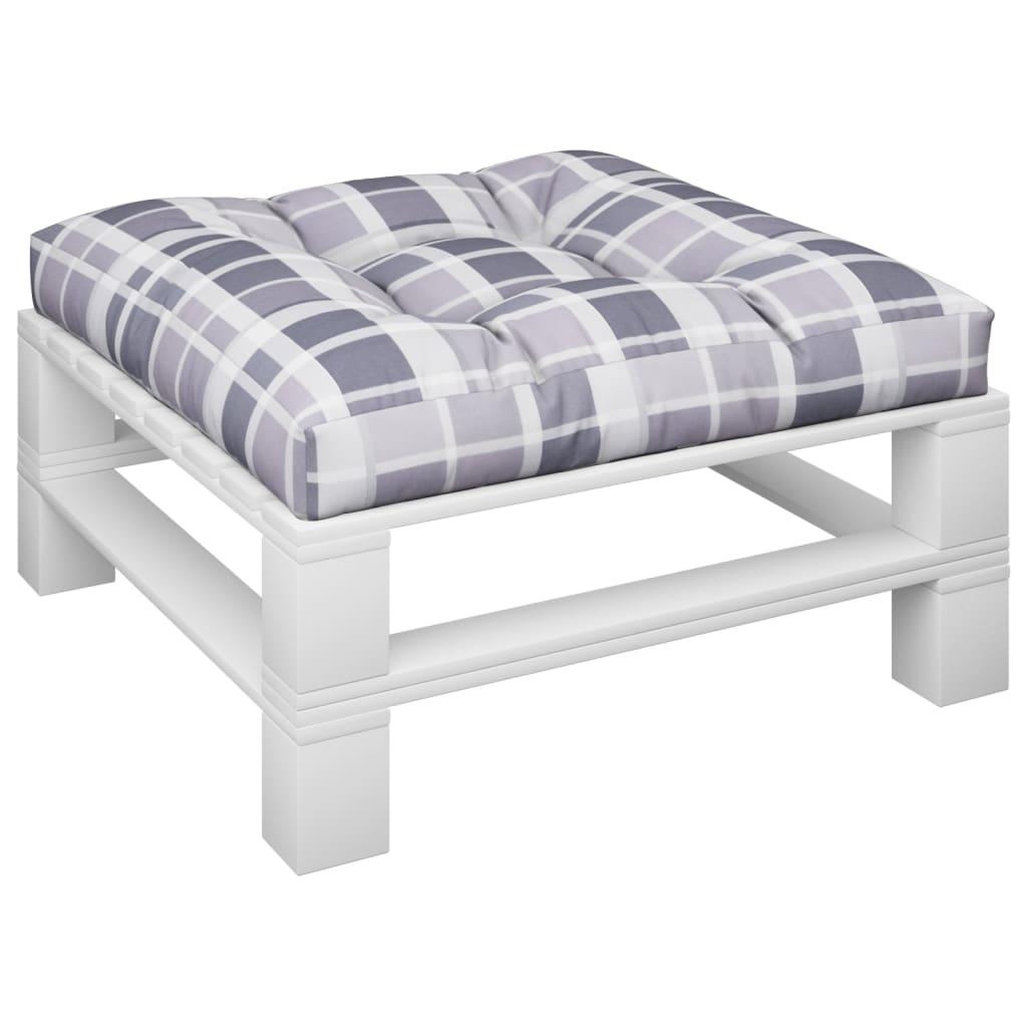 Voir la diapositive 3 : VIDAXL Coussin de palette motif a carreaux gris 80x80x12 cm tissu