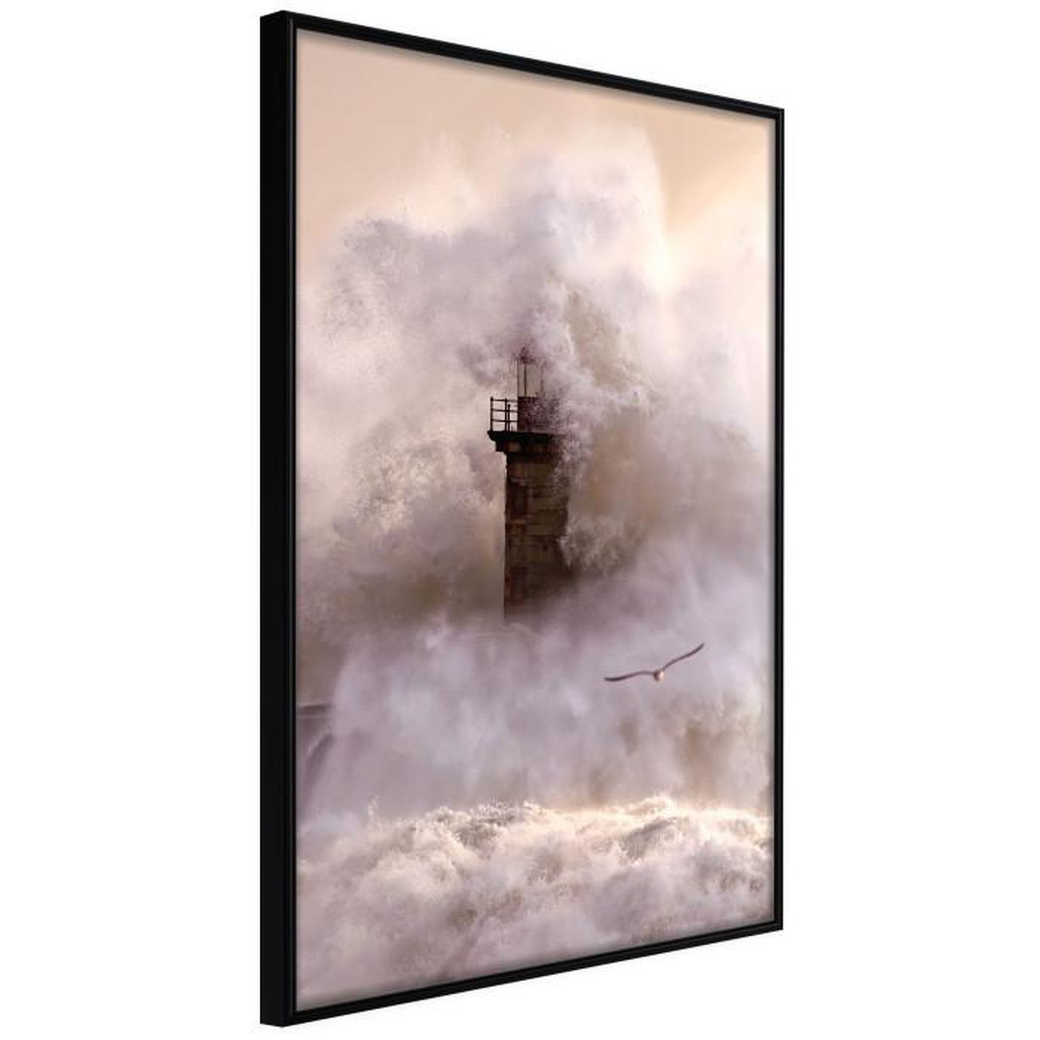 Paris Prix Affiche Murale Encadrée  Lighthouse During a Storm. Coloris disponibles : Jaune, Noir
