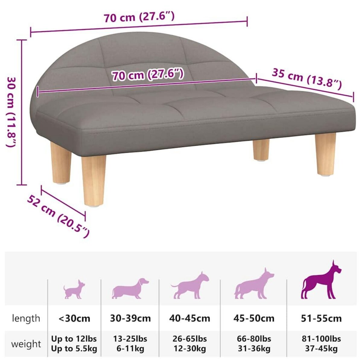 VIDAXL Lit pour chien taupe 70x52x30 cm tissu