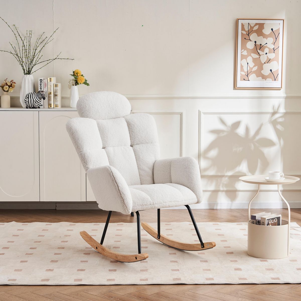 MERAX Fauteuil à Bascule Rocking Chair Fauteuil Relax Avec Têtière Blanc