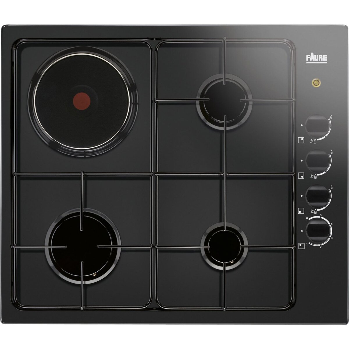 FAURE Table de cuisson mixte FGM62444BA 58 cm 3 foyers gaz + 1 foyer électrique