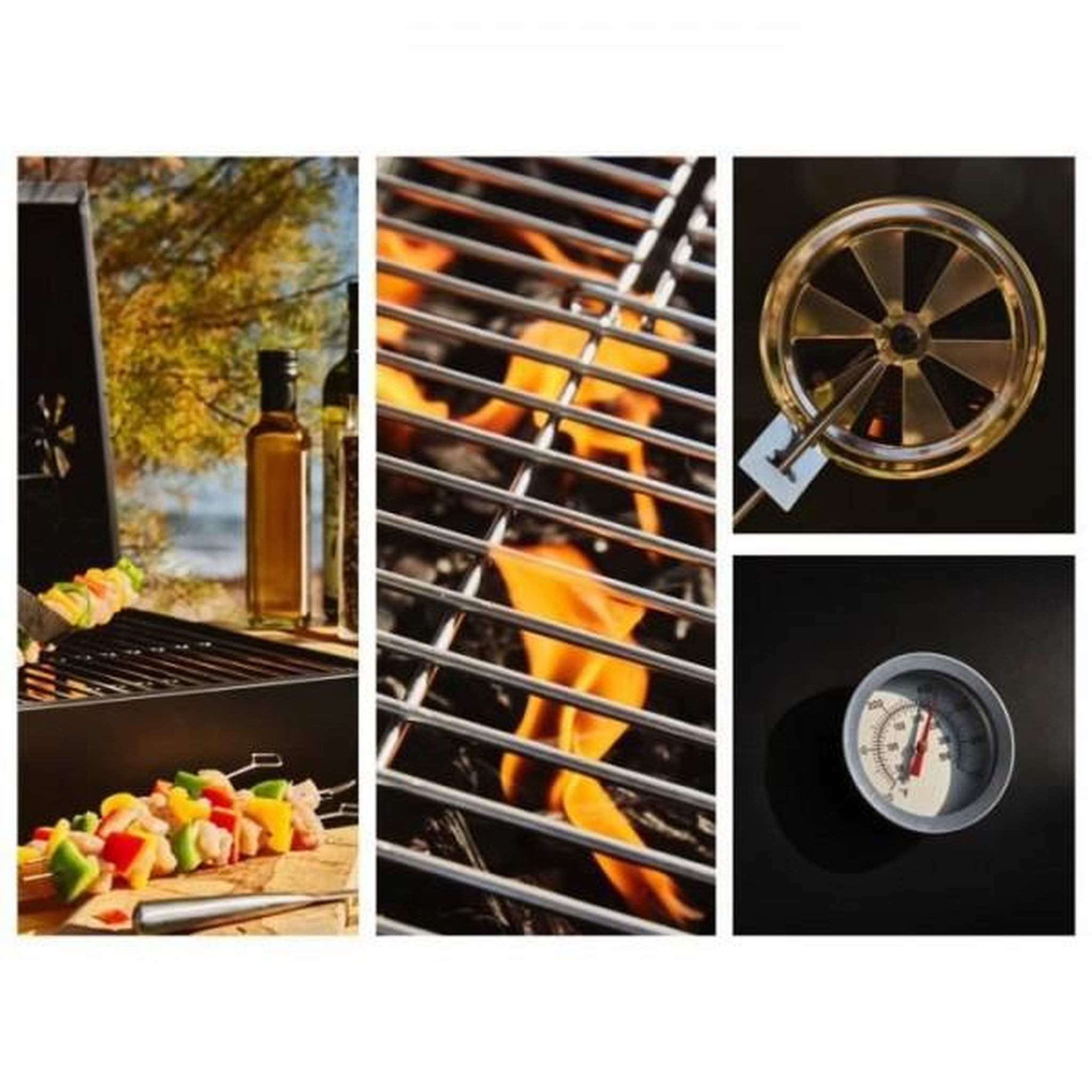 Voir la diapositive 4 : AAAAA Barbecue a charbon MIKE - 2 grilles acier chromé - Surface de cuisson : 71 x 35 cm - Noir