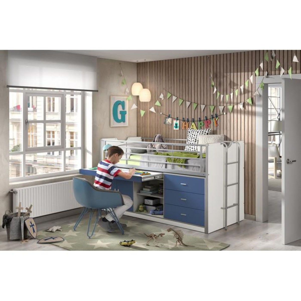 Paris Prix Lit Combiné Enfant  Bonny  90x200cm Bleu