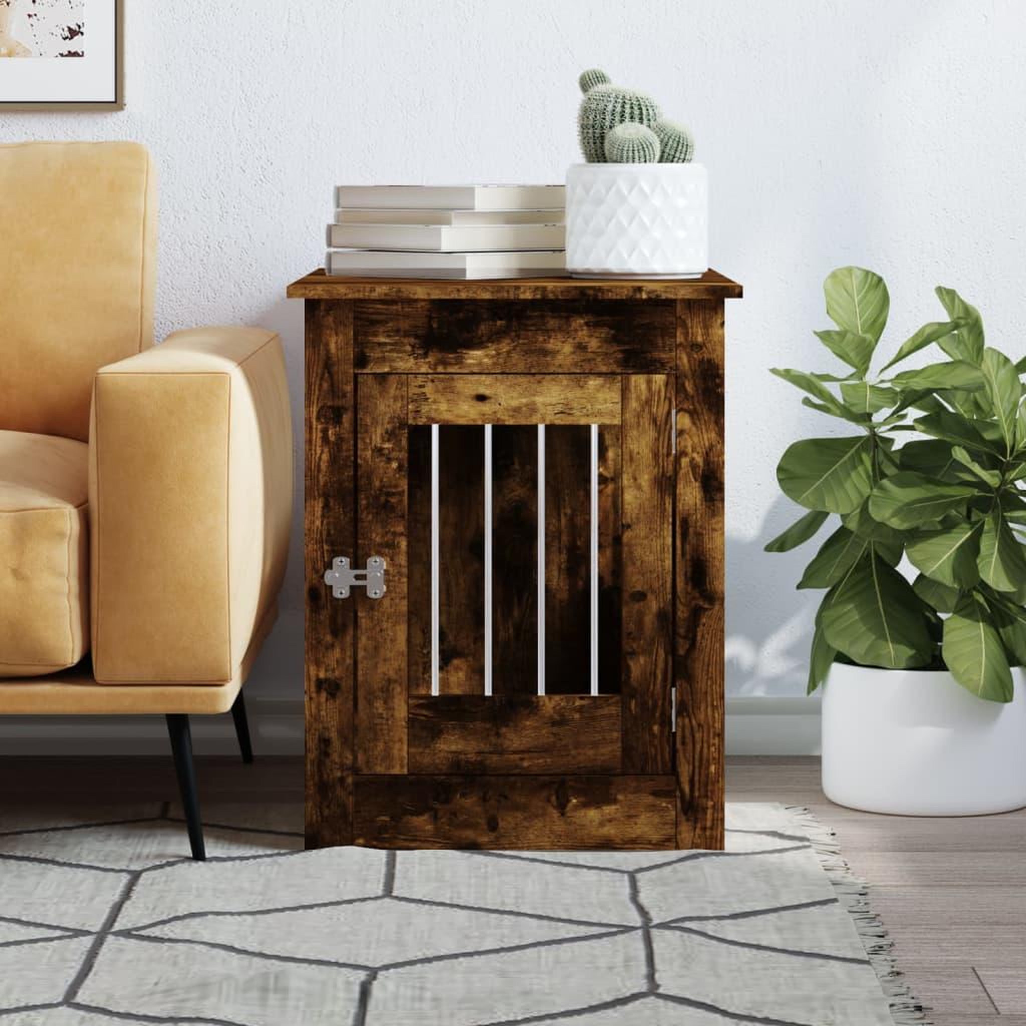 Voir la diapositive 3 : VIDAXL Meuble de cage pour chiens chene fume 55x80x68 cm