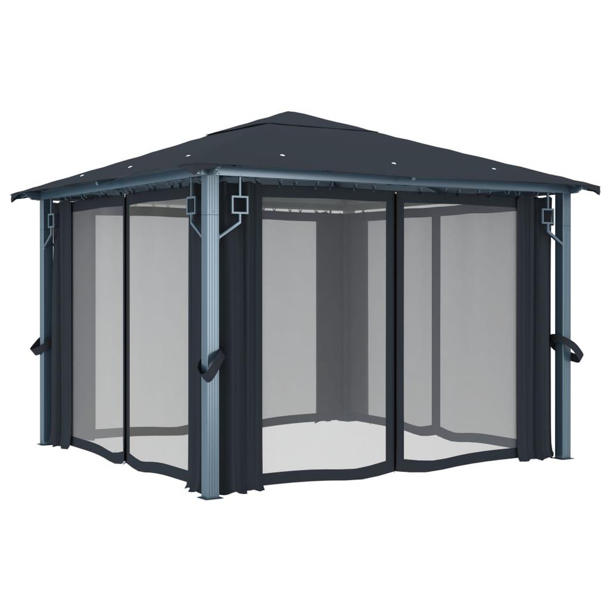 Voir la diapositive 4 : VIDAXL Tonnelle avec rideau 300x300 cm Anthracite Aluminium