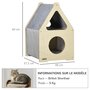 PAWHUT Maison pour chat design maisonnette - niche chat panier chat - 2 coussins amovibles, 2 niv. - panneaux aspect bois clair polyester gris