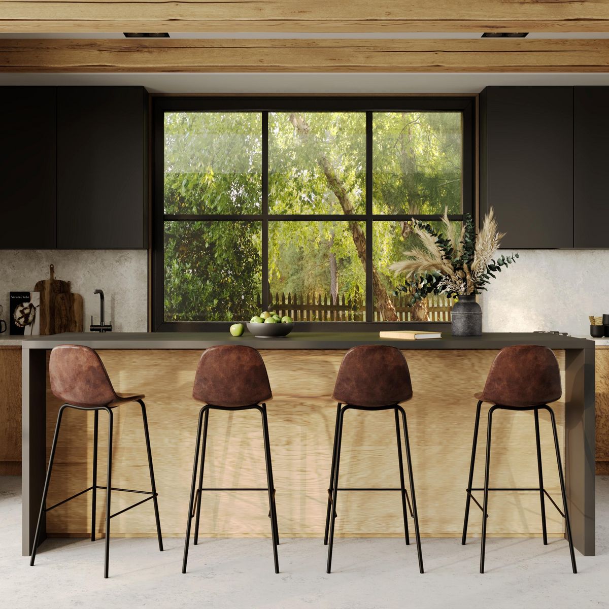 Rendez vous déco Lot de 2 chaises de bar 75 cm en cuir synthétique taupe - Henrik