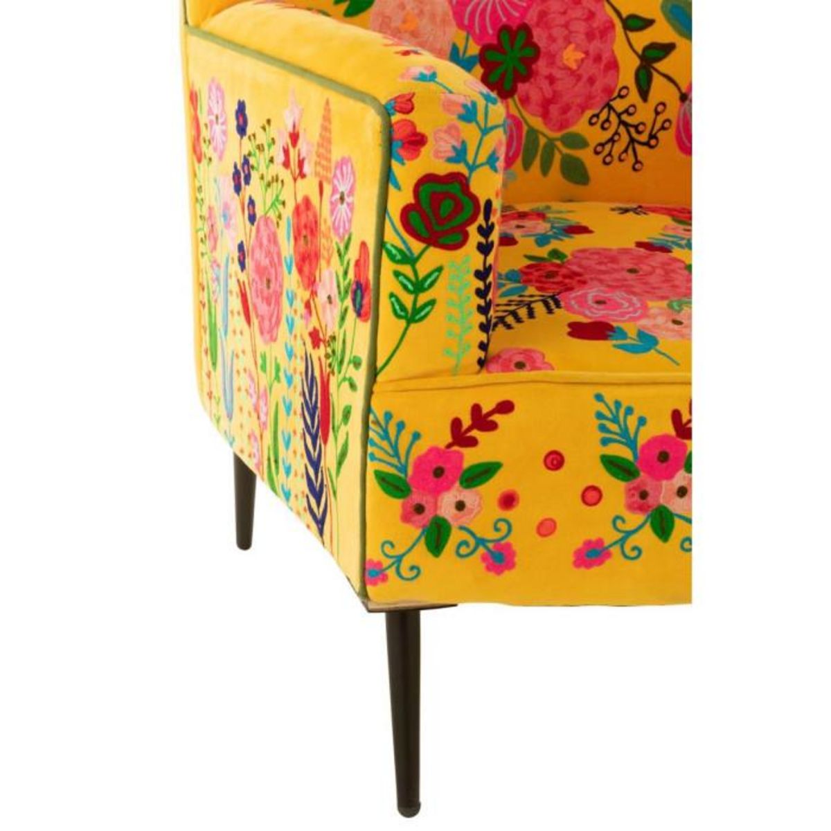 Paris Prix Fauteuil en Velours Brodé  Fleurs  84cm Jaune