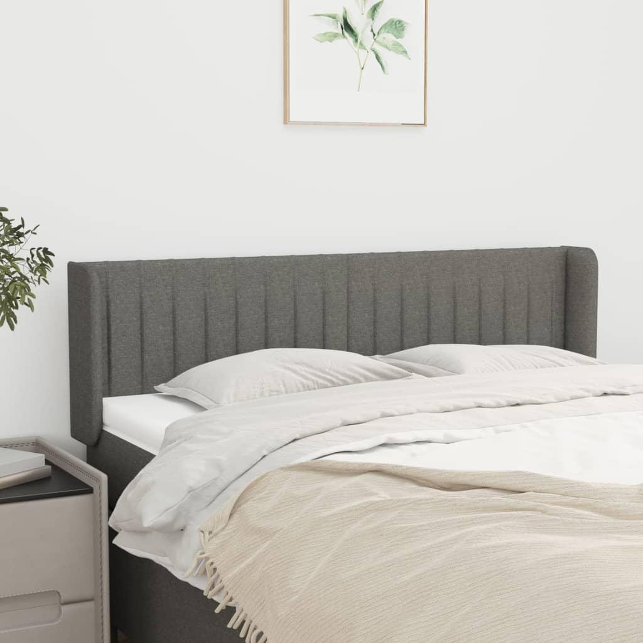 Voir la diapositive 1 : VIDAXL Tete de lit avec oreilles Gris fonce 147x16x78/88 cm Tissu