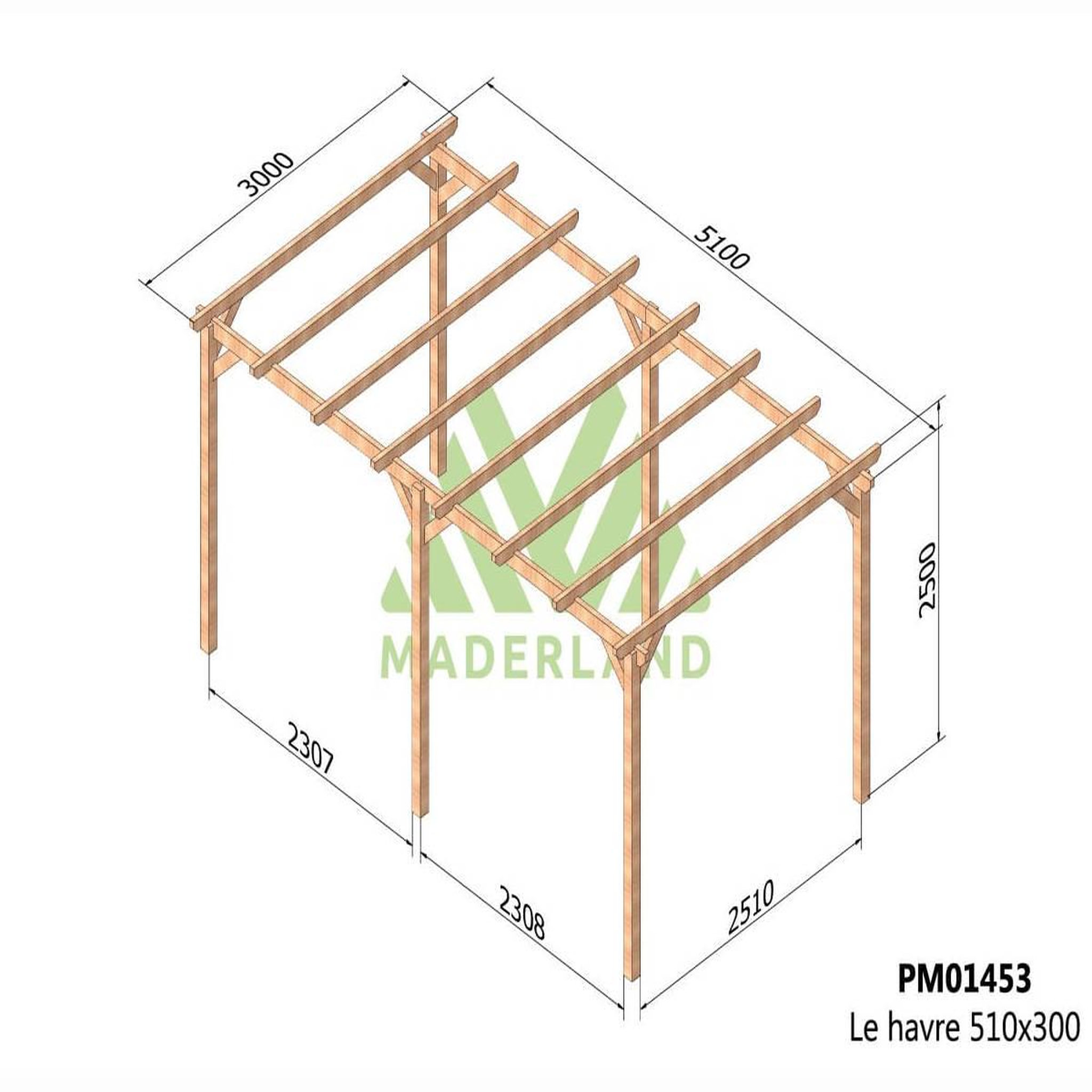 Voir la diapositive 2 : JARDIDECO Pergola massive en bois le havre 510 x 300 cm - maderland