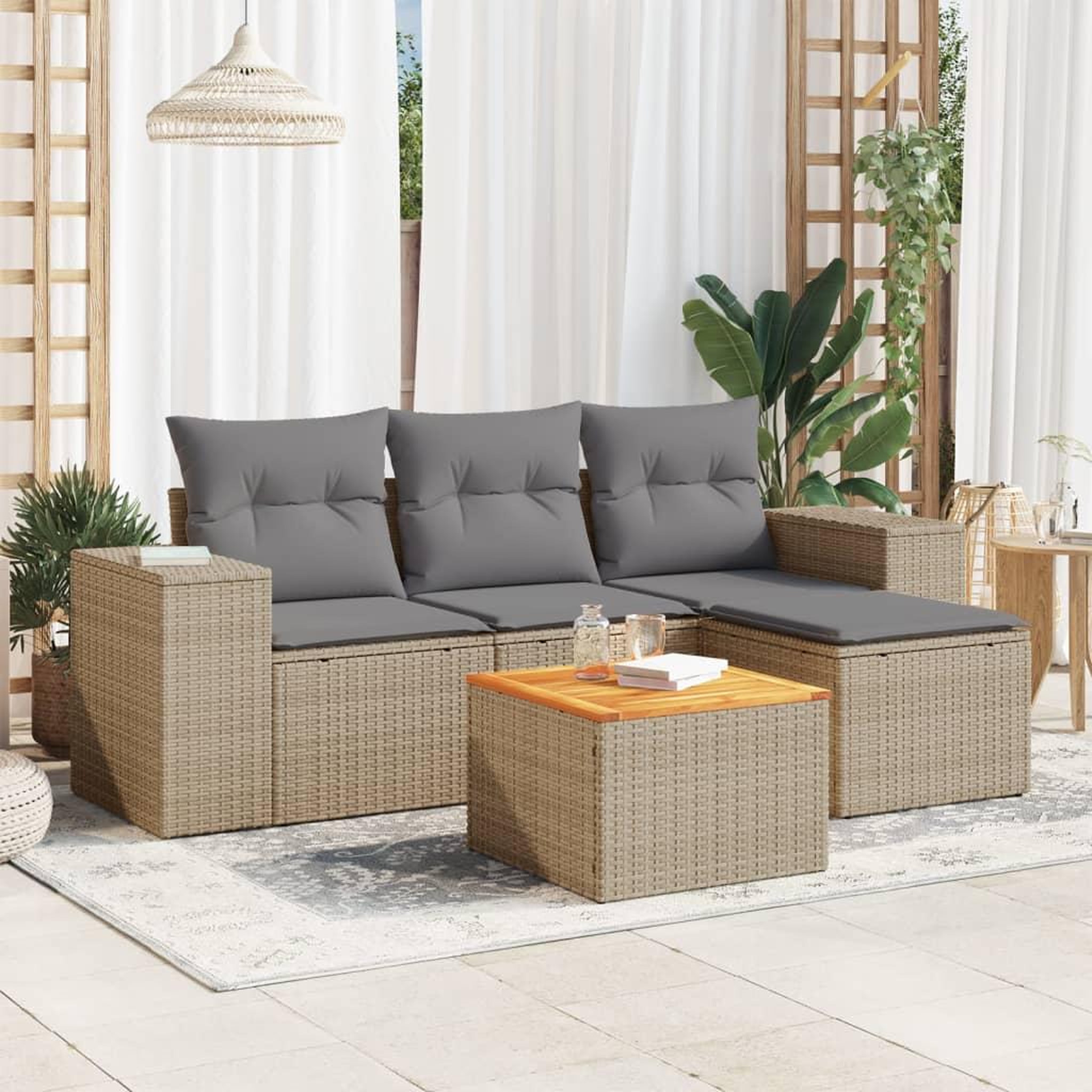 VIDAXL Salon de jardin avec coussins 5 pcs beige resine tressee