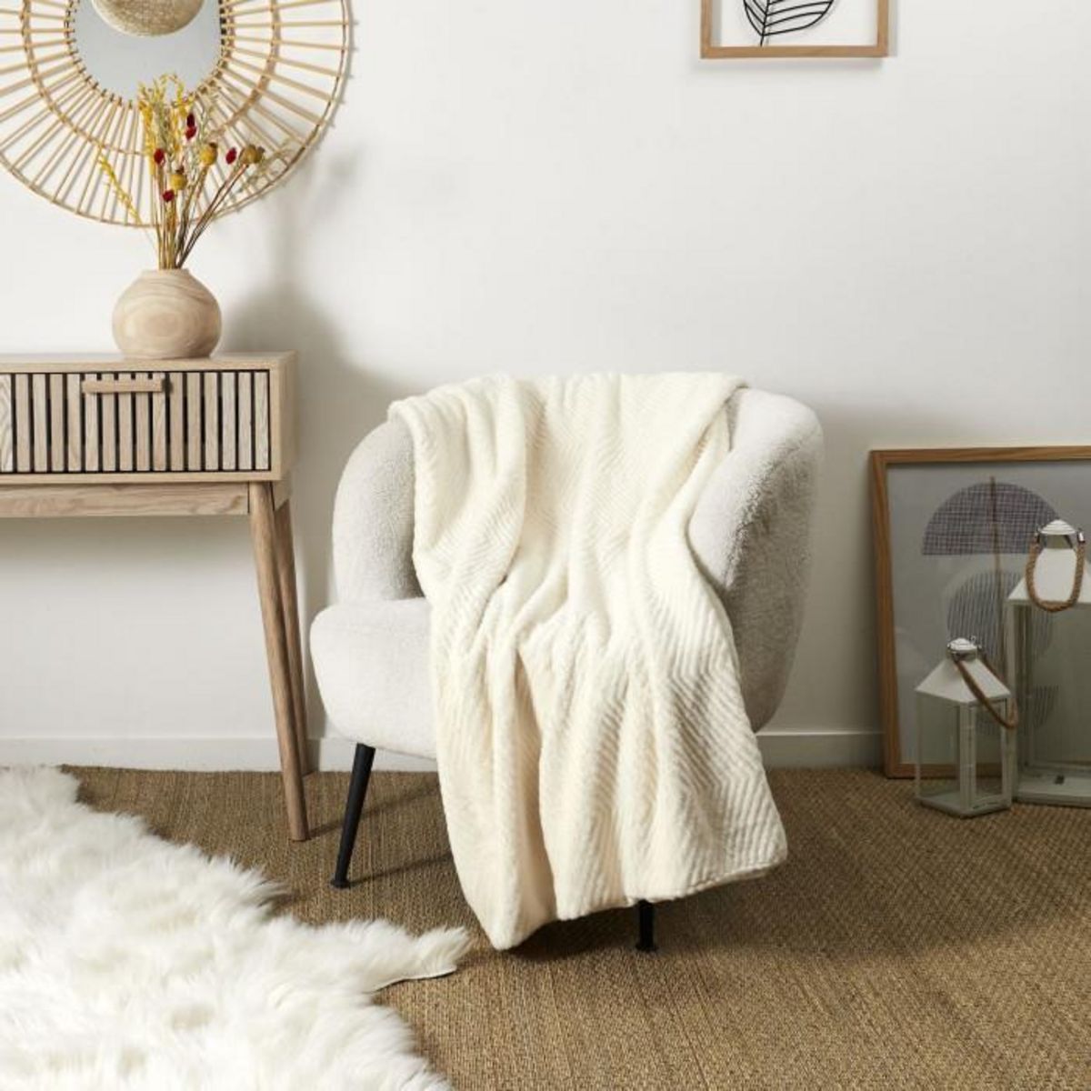 Paris Prix Plaid Imitation Fourrure  Crush  120x150cm Blanc