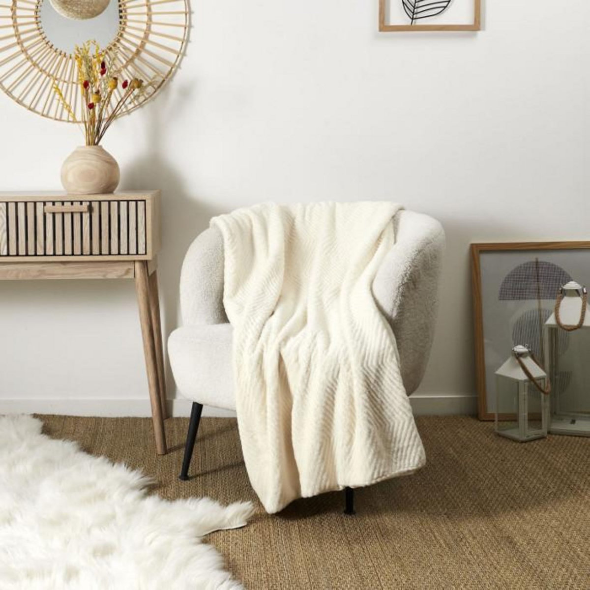 Paris Prix Plaid Imitation Fourrure  Crush  120x150cm Blanc