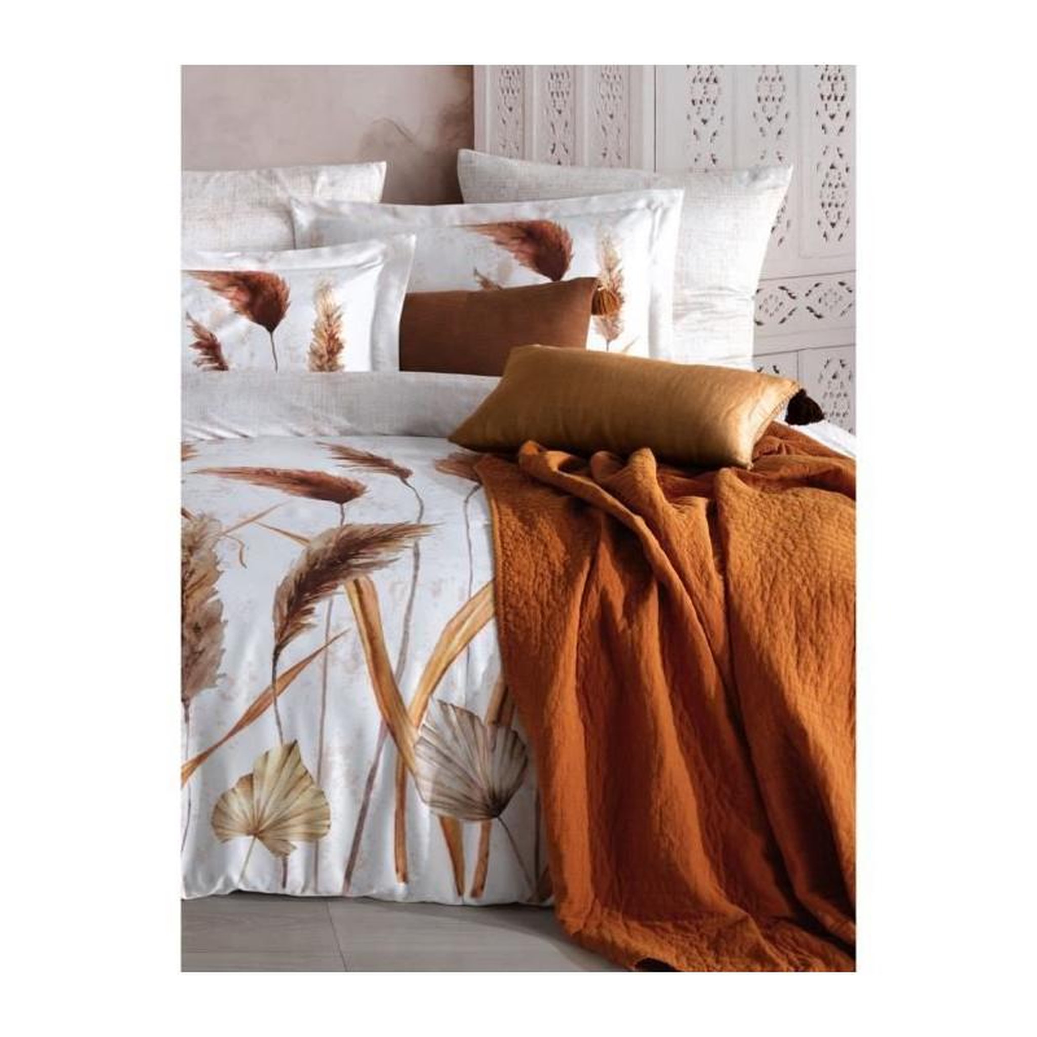 Voir la diapositive 3 : GENERIQUE Parure de lit - 182TRK63448 - 1 housse de couette 220 x 240 cm + 2 taies d'oreiller 60 x 60 cm - Satiné 100% coton - Blanc