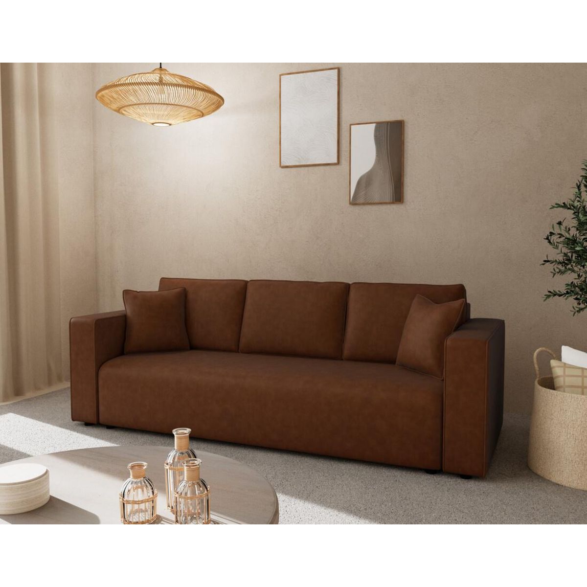 BEST MOBILIER Topaze - canapé droit 3 places convertible avec coffre en simili