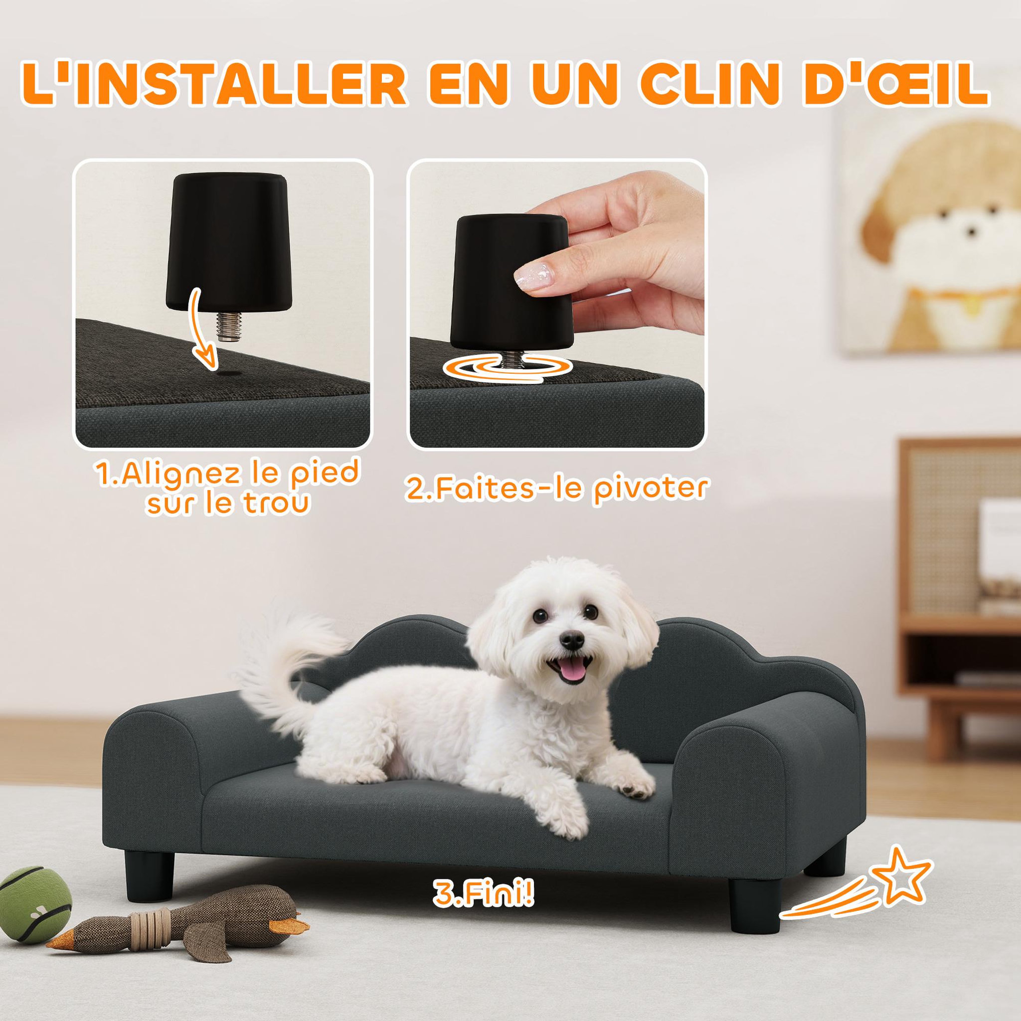 Voir la diapositive 5 : PAWHUT Canapé chien lit pour chien chat design contemporain coquillage dim. 66l x 42l x 28,5h cm gris