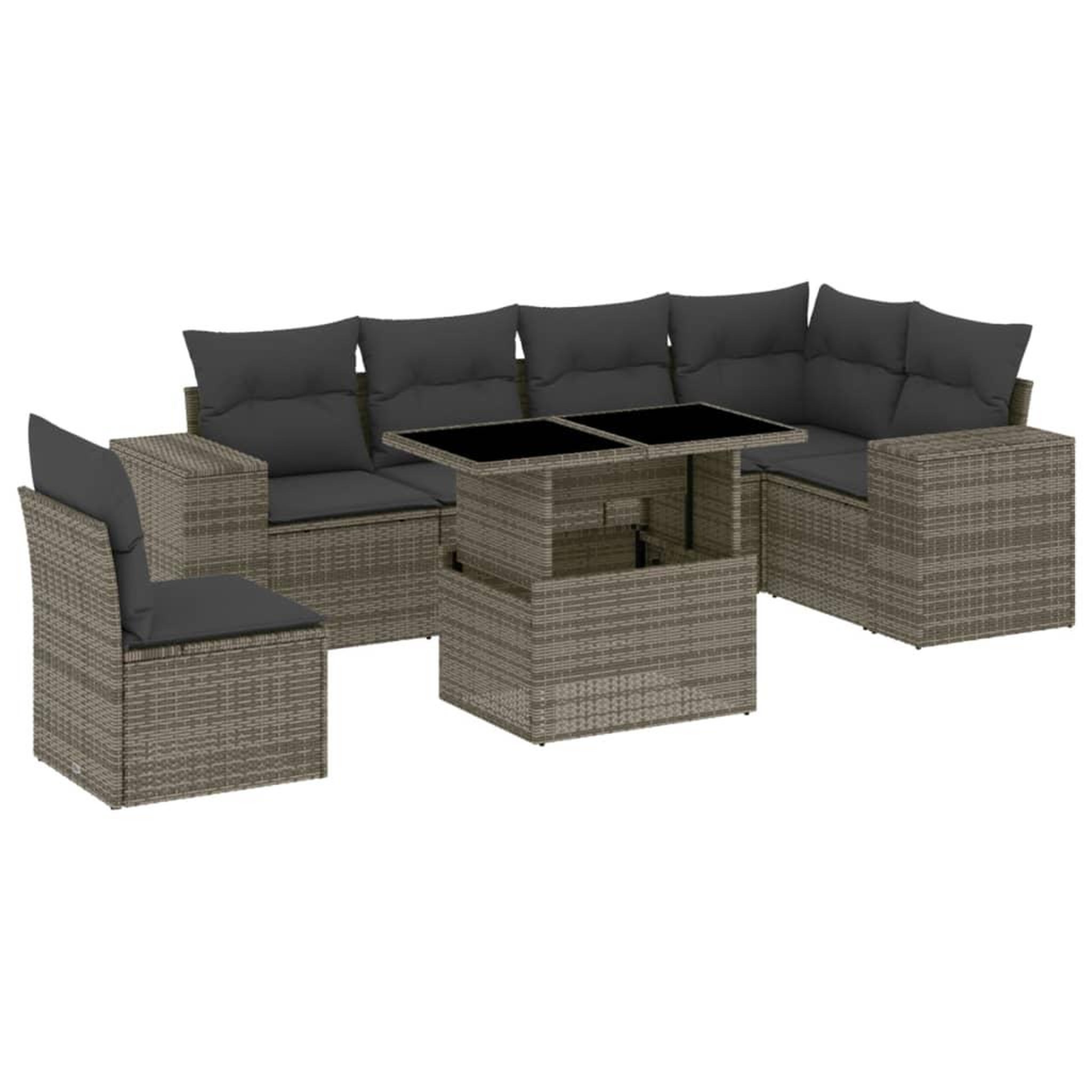 Voir la diapositive 2 : VIDAXL Salon de jardin avec coussins 7 pcs gris resine tressee
