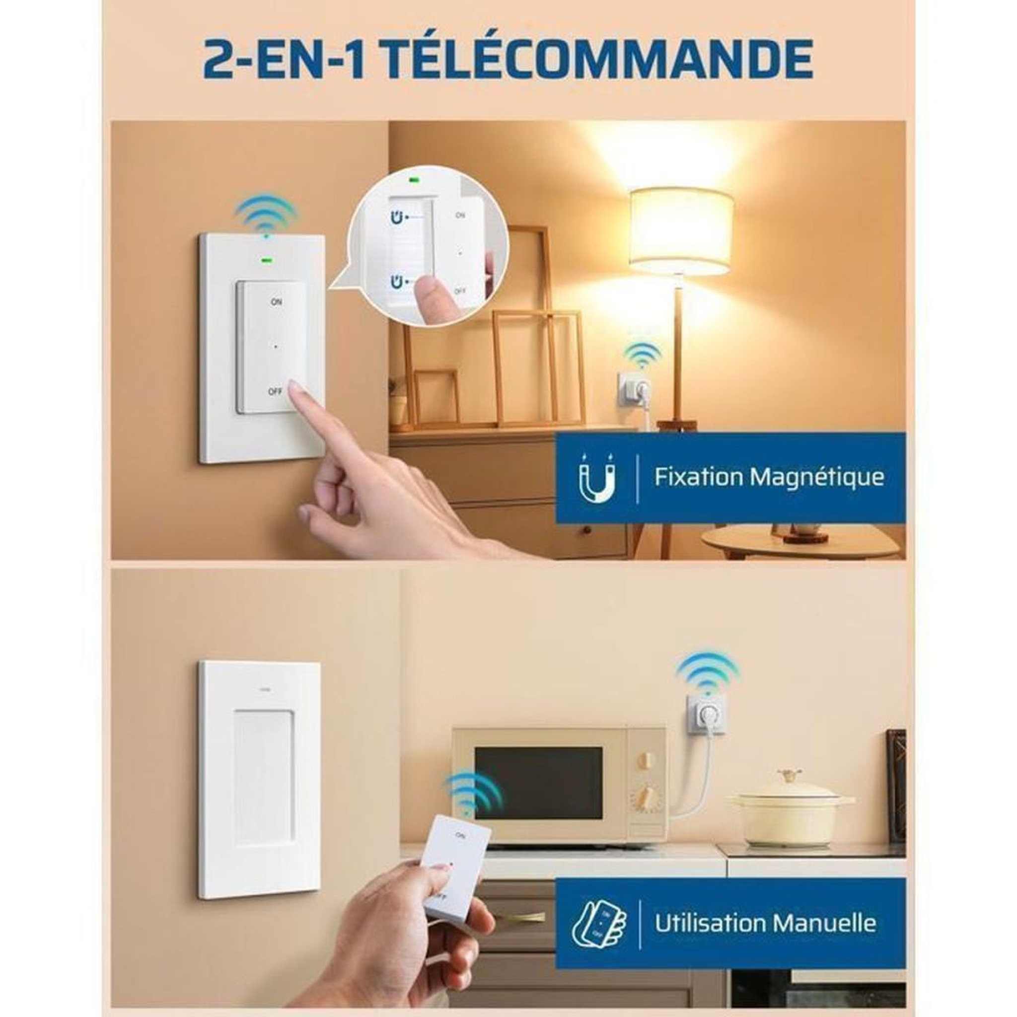 Voir la diapositive 2 : Coffret prise télécommandée blanche EU 1 prise + 2 télécommandes murales 16A 3680 W contrôle ON/OFF jusqu'à 30 m