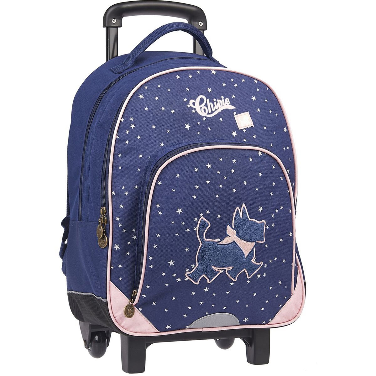 CHIPIE Sac à dos à roulettes bleu et rose paillettes étoiles 