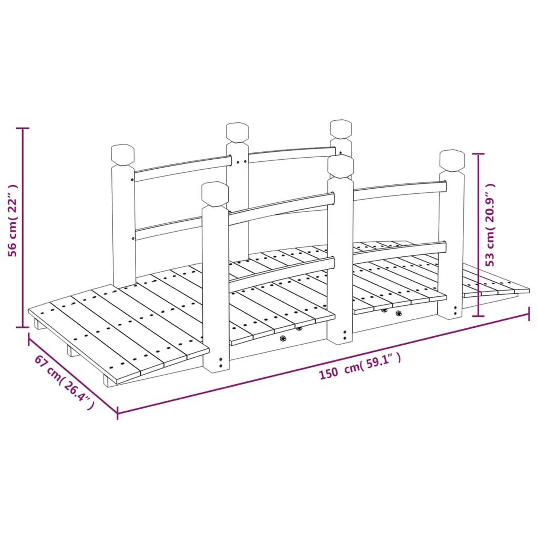 Voir la diapositive 6 : VIDAXL Pont de jardin avec garde-corps 150x67x56cm bois massif epicea