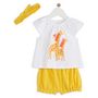 Voir la diapositive 1 : INEXTENSO Ensemble t-shirt manches courtes girafe + short gaze de coton + bandeau bébé fille