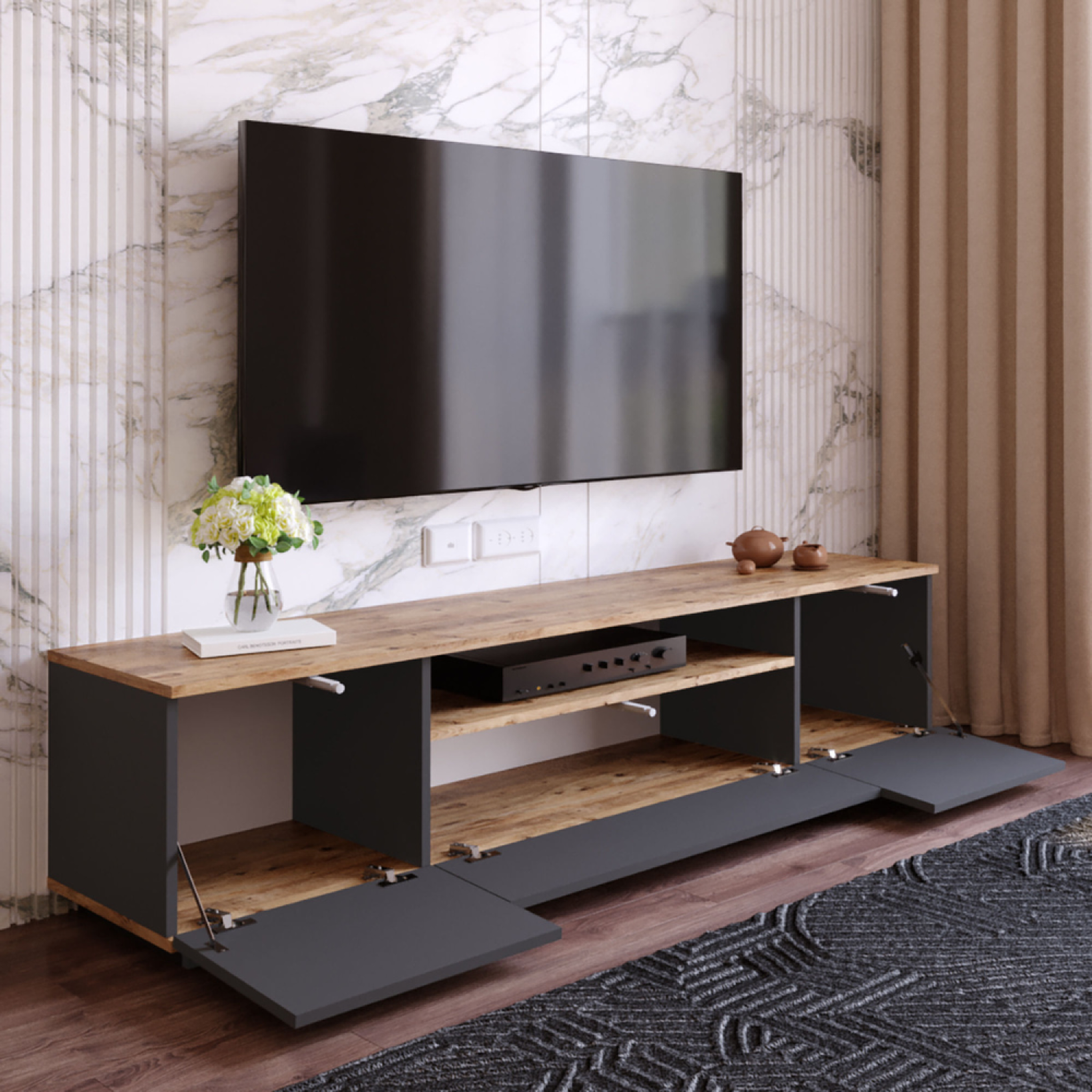 Voir la diapositive 5 : CONCEPT USINE Meuble tv gris et bois 180 cm tyro