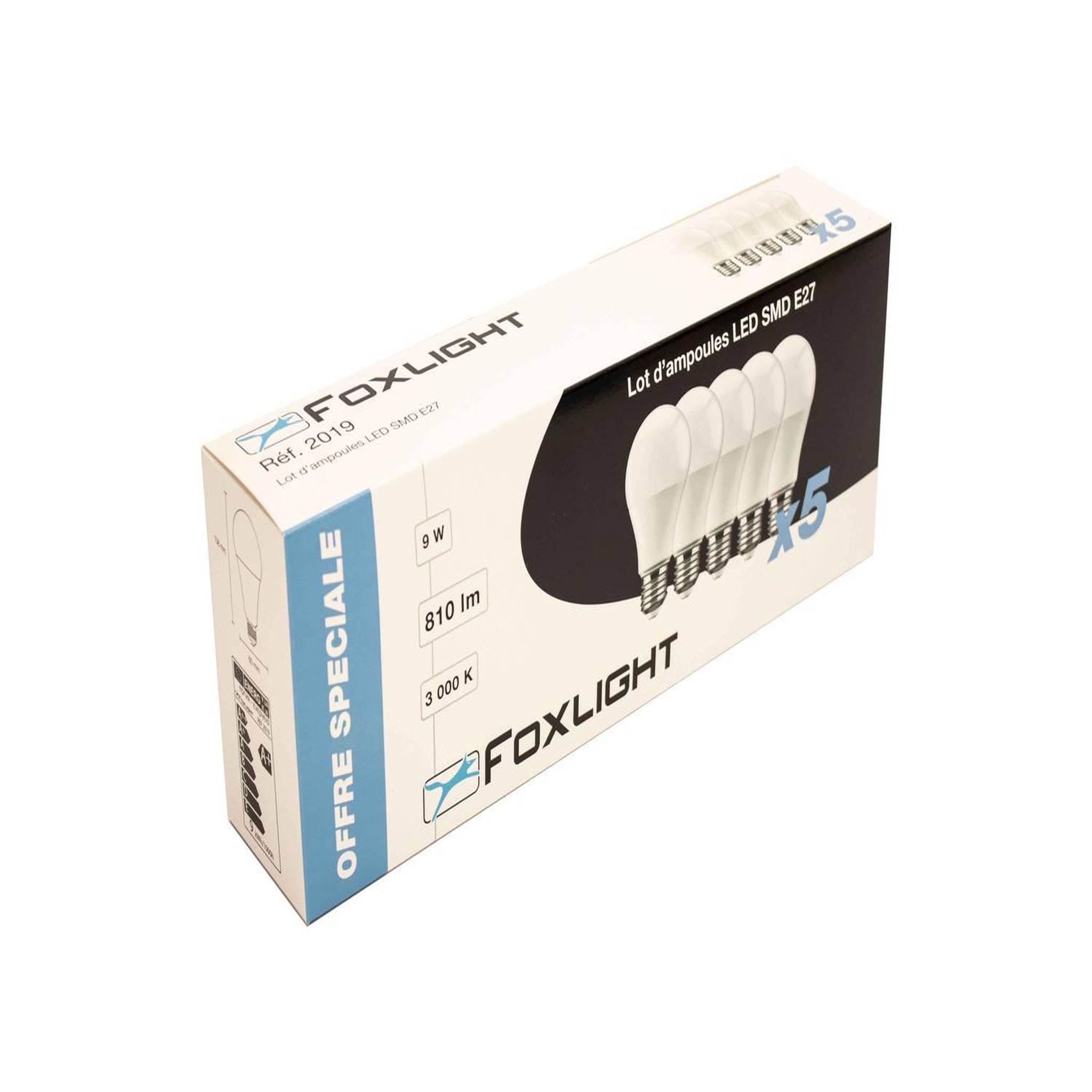 FOX LIGHT Lot de 5 ampoules LED-S11 A60 E27 9W  3 000K  810Lm