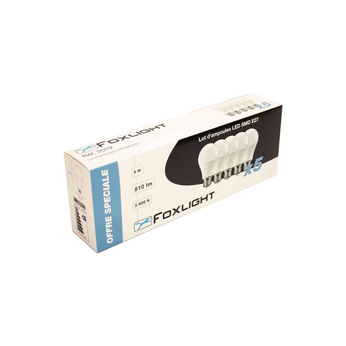 FOX LIGHT Lot de 5 ampoules LED-S11 A60 E27 9W  3 000K  810Lm