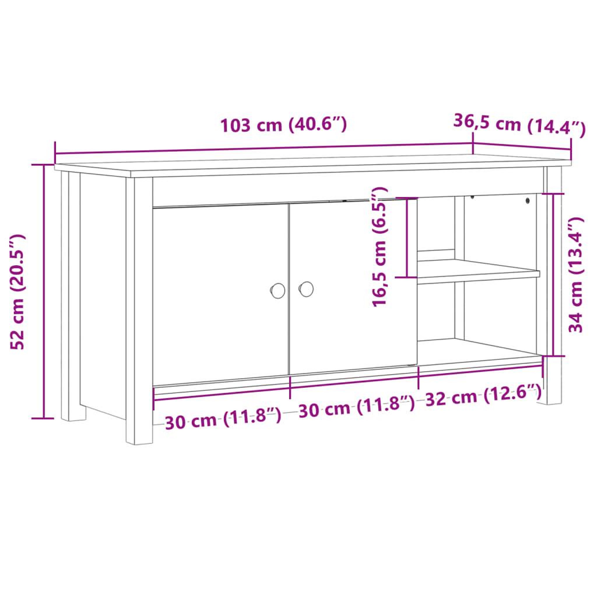 Voir la diapositive 6 : VIDAXL Meuble TV Blanc 103x36,5x52 cm Bois de pin massif