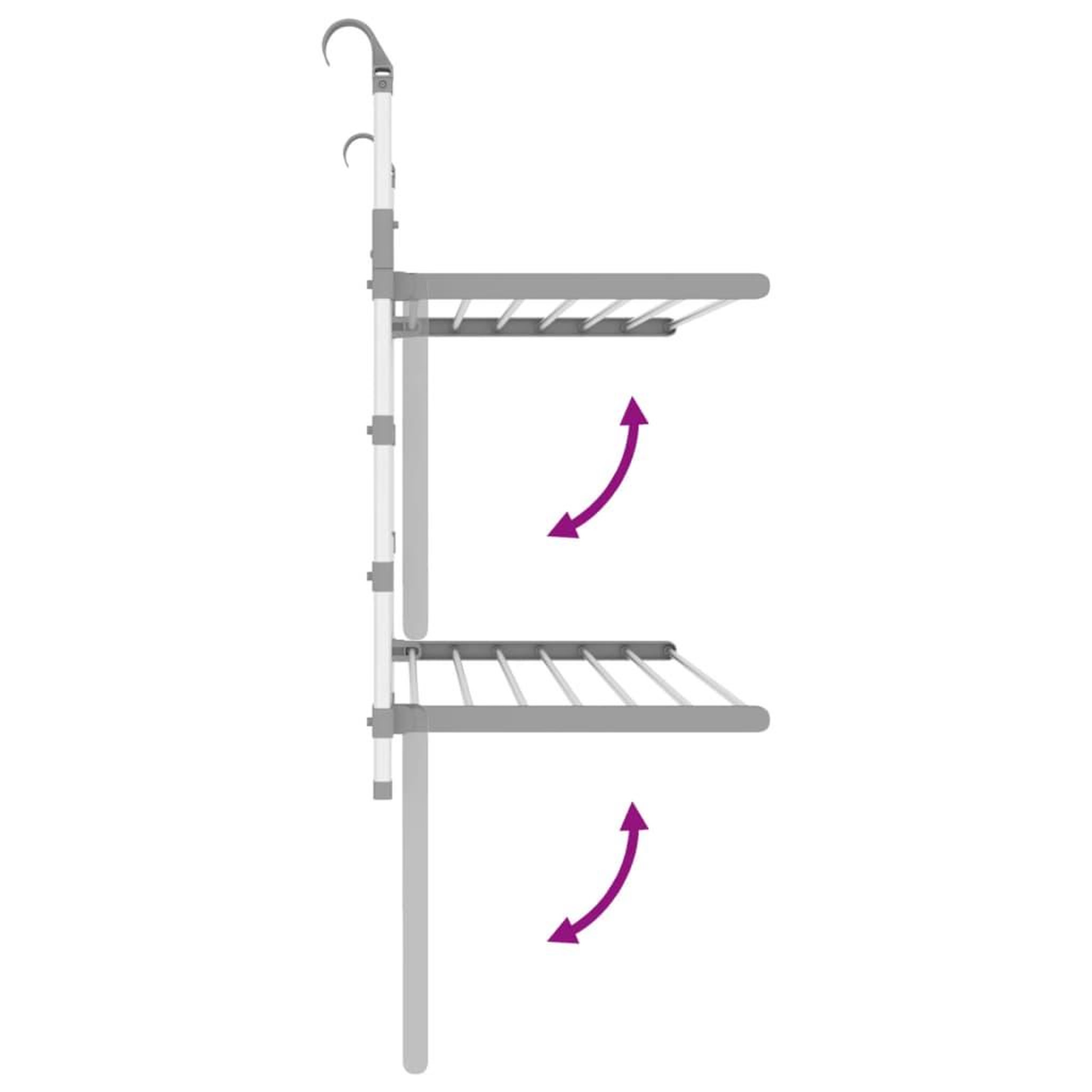 Voir la diapositive 5 : VIDAXL Sechoir a linge pour balcon 89x25x(60-95) cm aluminium