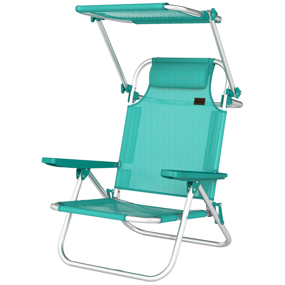 OUTSUNNY Chaise de plage pliable inclinable avec pare-soleil turquoise