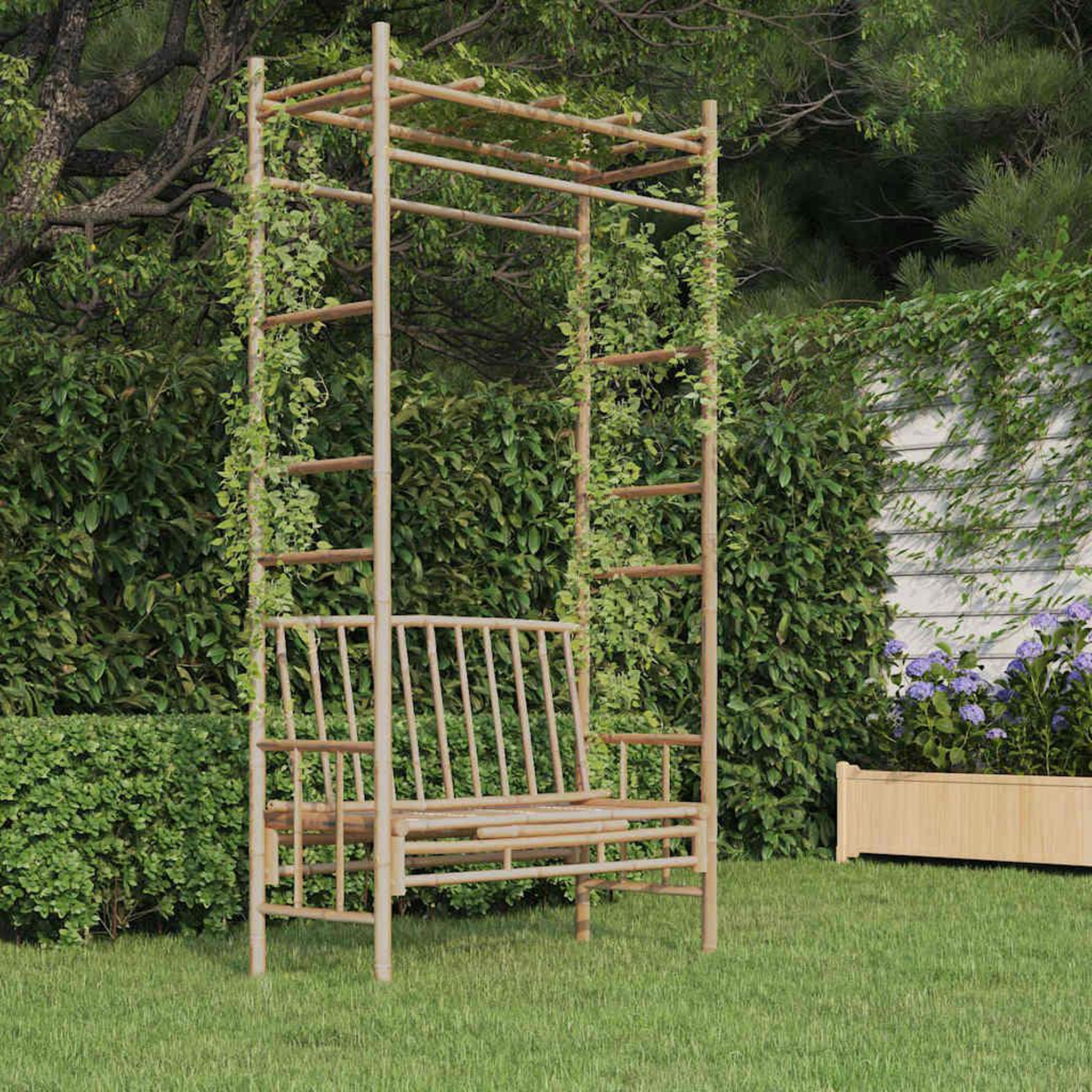 Voir la diapositive 2 : VIDAXL Banc de jardin avec pergola 116 cm Bambou