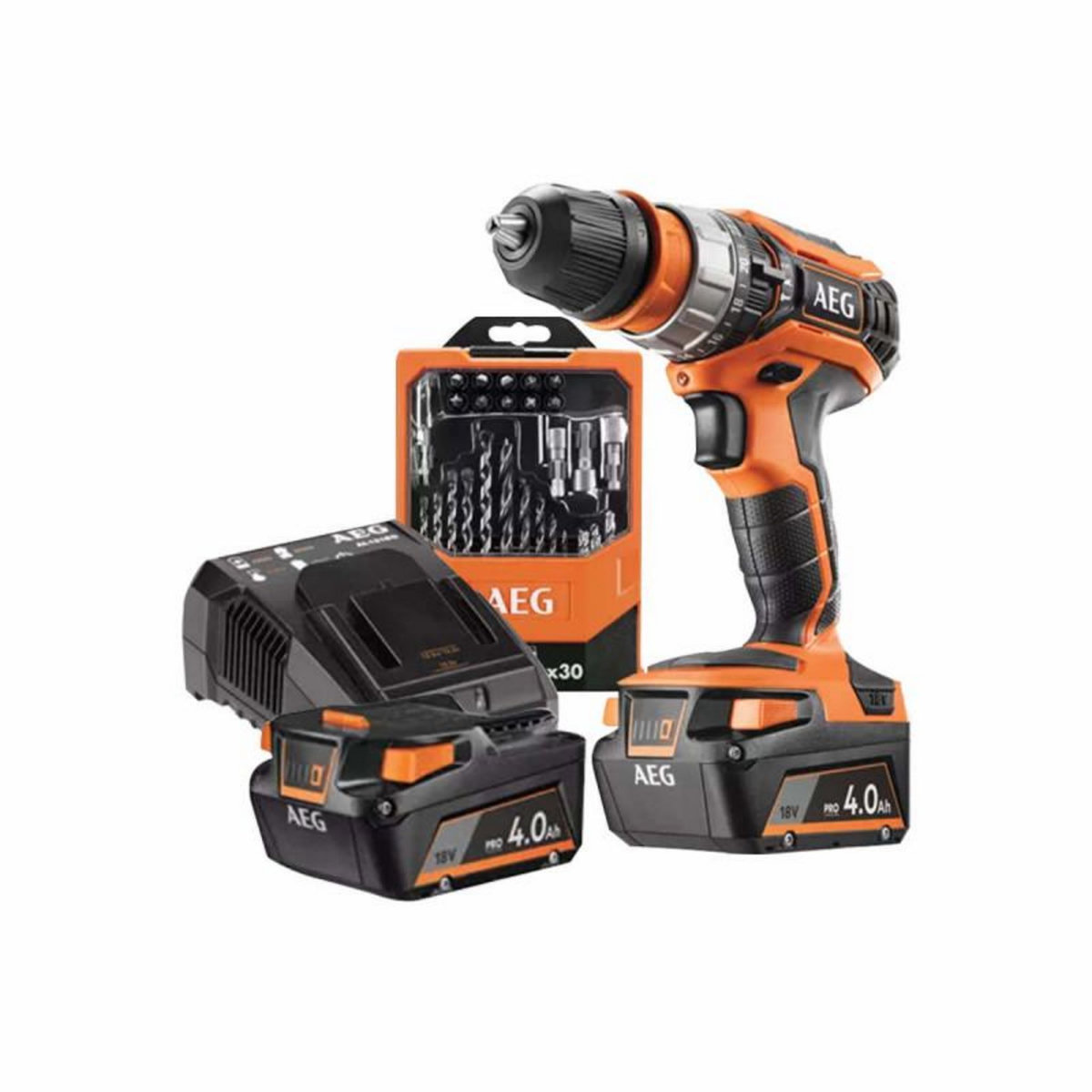 AEG Perceuse à percussion AEG PRO - BSB18C2X-402C - 18V - 2 batteries 4,0 Ah - 1 chargeur