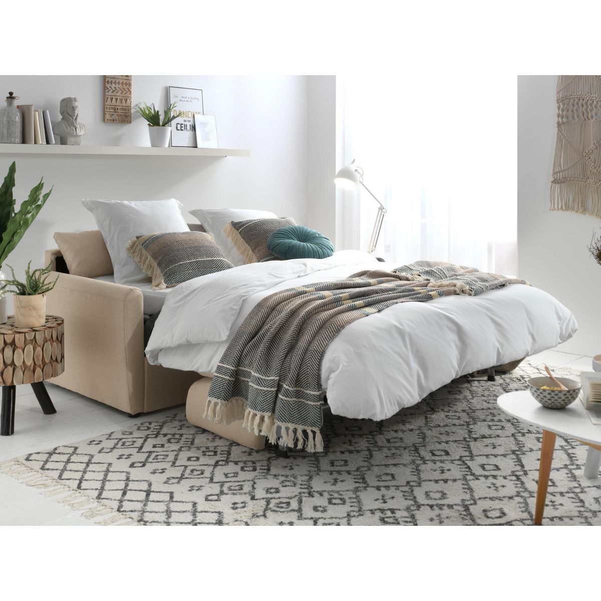 LISA DESIGN Ari - canapé 3 places convertible express couchage quotidien 140 cm matelas 12 cm en tissu