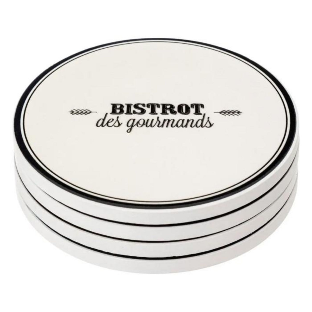 SECRET DE GOURMET Lot de 4 Dessous de Verre  Bistrot  10cm Blanc