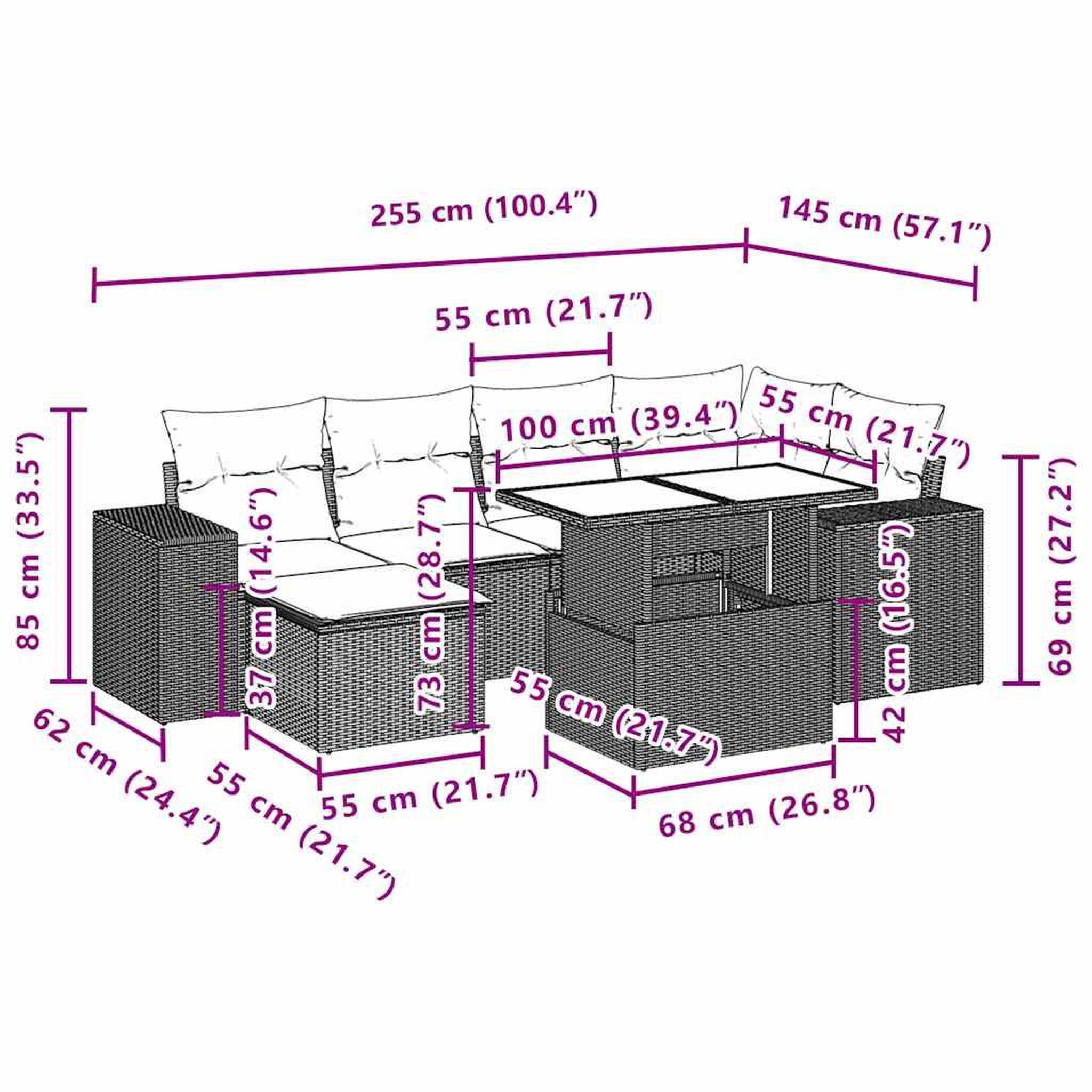 Voir la diapositive 6 : VIDAXL Salon de jardin 7 pcs avec coussins noir resine tressee