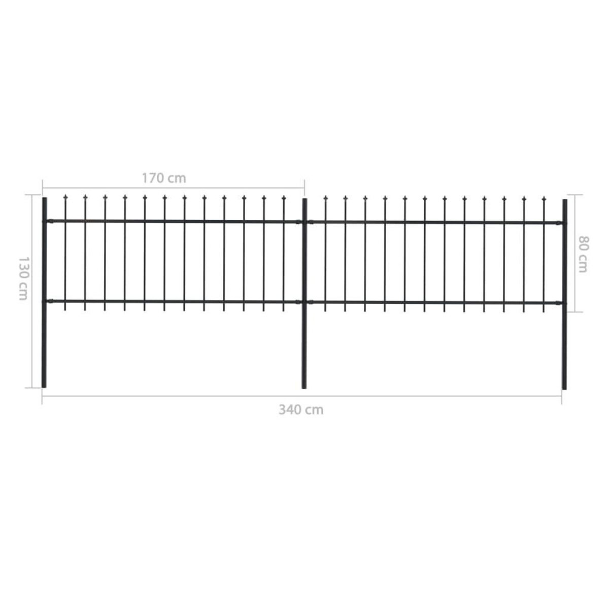 VIDAXL Cloture de jardin avec dessus en lance Acier 3,4x0,8 m Noir