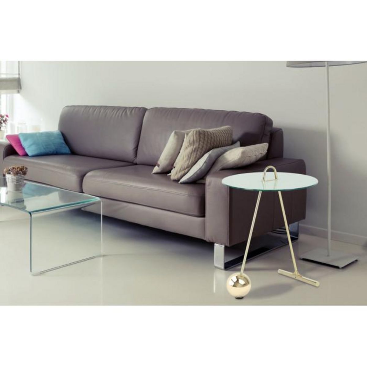 Paris Prix Table d'Appoint Design  Pendule  60cm Or & Blanc